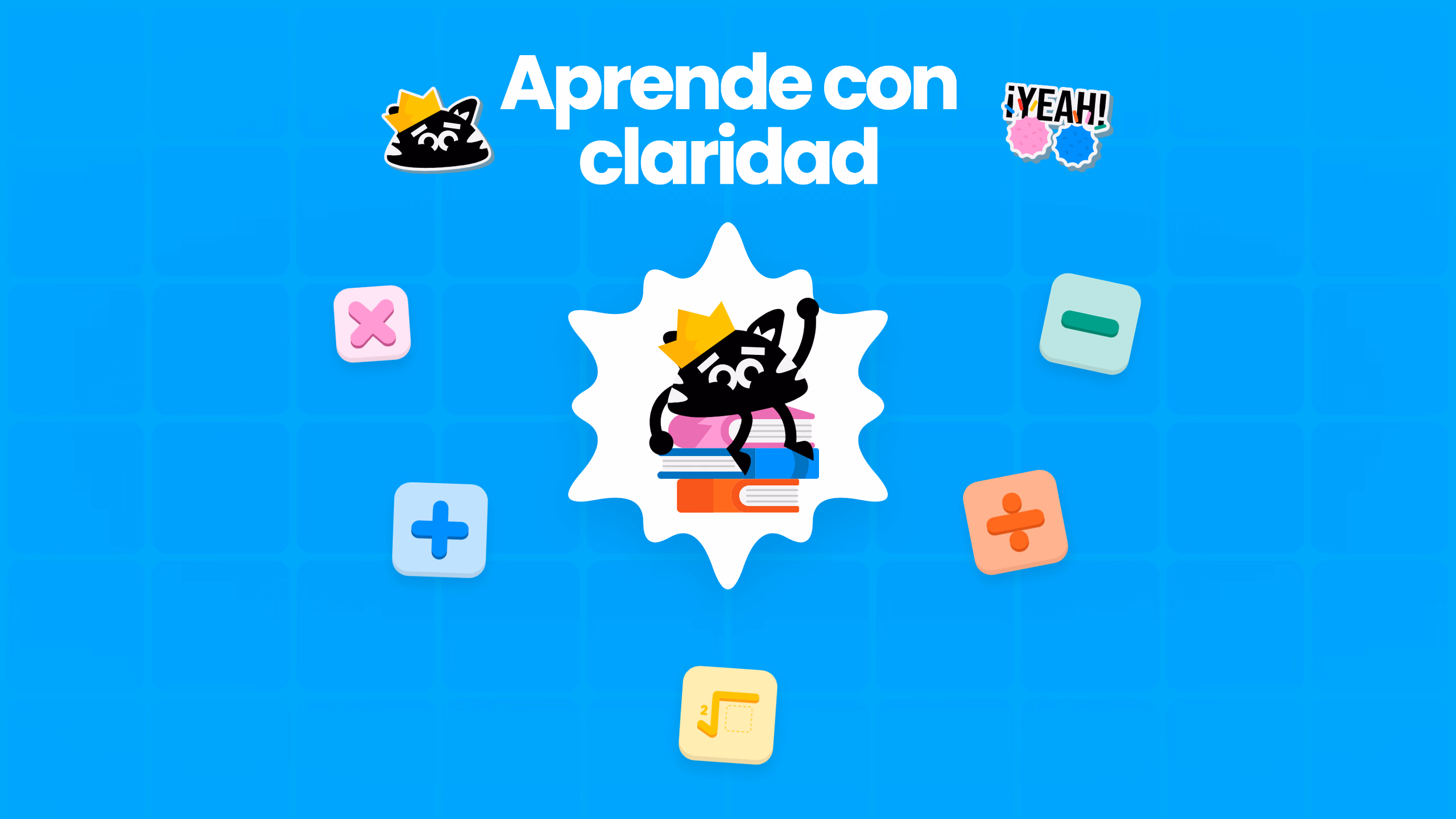 Designed Graus cover with the phrase Aprende con claridad, the crowned mascot, and colorful mathematics symbols on the product's blue grid.